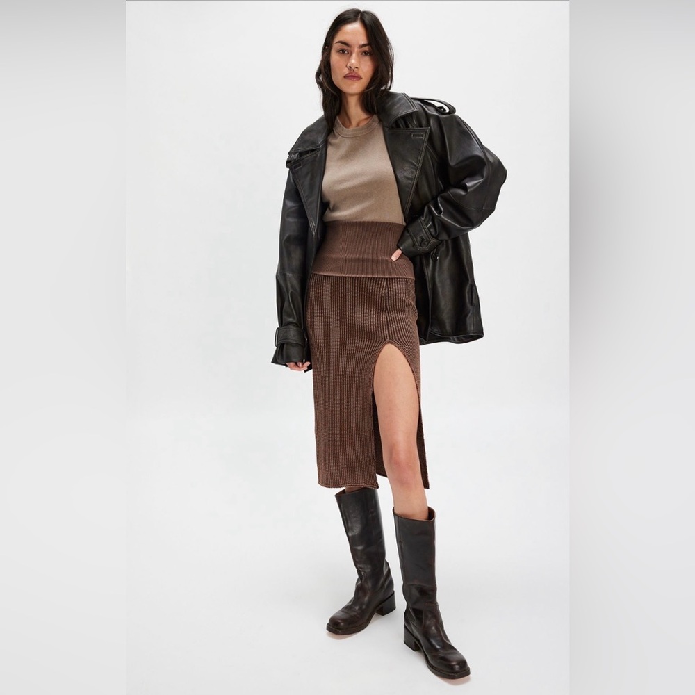 Free People One Pari Midi Skirt in Bison Brown size Medium NWT